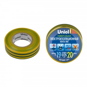 Uniel Изолента ПВХ 19/20 желто-зеленая UIT-135P 20/19/01 YGR