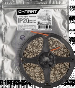 ОНЛАЙТ лента св/д 12V 14,4W 3000К 3К 60Led/m IP20 5м OLS-5050WW60-14.4-IP20-12V 80970