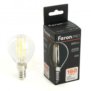 Feron.PRO филамент шар G45 Е14 6W 980lm 4000K 4K 175-265V 78х45 LB-1706 51257