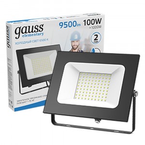Gauss прожектор св/д Elementary 100W(9500lm) IP65 6500K 6K черный 613100100