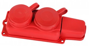 Volsten колодка ОУ двойная 2 гн. с загл. каучук 2P+PE 1x16A 220-240V IP44 красная, 14438