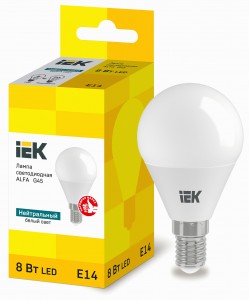 IEK шар G45 E14 8W(720lm) 4000К 4K 83х45 матов. ALFA LLA-G45-8-230-40-E14