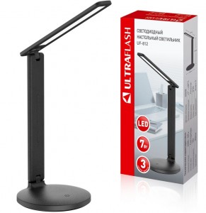 Ultraflash UF-812 С02 св-к св/д настольный 7W(350lm) 4500K сенсор, 3 ур.ярк, "под кожу" черный