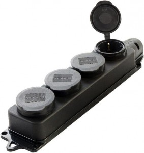 STEKKER колодка 4 мест. земля каучук 230V 16A IP44 черная NEW RST16-24-44 39019