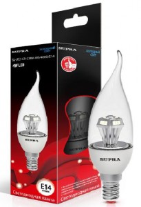 Supra Свеча на ветру прозрачная E14 4W(300lm) 4000 пирамида 102x37 пластик SL-LED-CR-CNW-4W/4000/E14