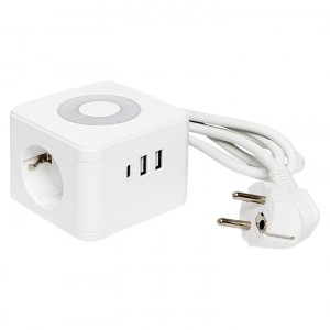 EKF КУБ Удлинитель ПВС 3х1 2 роз. 2USB 2,4А+Type C + Ночник UBA-CUB-3-WC