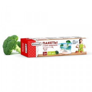 Пакеты для хранения/заморозки с защелкой Zip-Lock/Бегунком 20*24см (2л) 10шт/уп, PES002L, Komfi