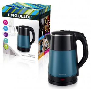 Чайник электр. ERGOLUX ELX-KS14-C44 сталь/пластик, диск 2.3л, 1800W черный/зелен 8857