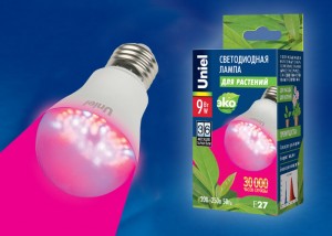 Uniel фито лампа св/д для растений A60 E27 9W 9мкмоль/с, прозр. 108x60 IP20 LED-A60-9W/SP/E27/CL