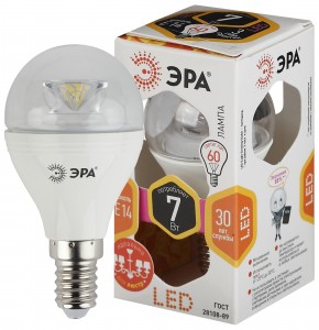 !SALE ЭРА шар прозрачный P45 E14 7W (600lm) 2700K 2K с оптической линзой P45-7w-827-E14 CL 8429 нов.