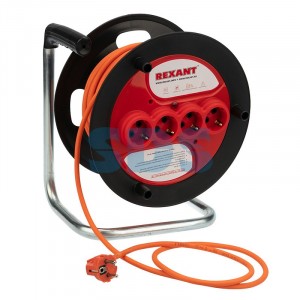 REXANT сет. удл.-шнур на катушке ПВС 3х1.5, 30 м, 4 роз. земля 16 А, 3300 Вт, IP20, оранж. (РФ) 11-7