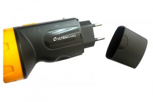 Ultraflash фонарь ручной LED3829 (акк. 4V 0.7Ah) 9св/д, черный+желтый/пластик, вилка 220V