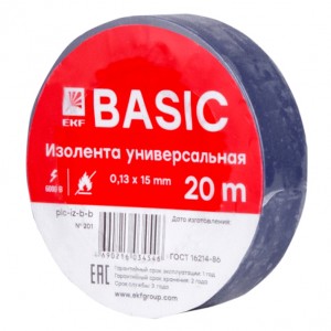 EKF Basic Изолента ПВХ 15/20 синяя, класс В (общего применения) 0.13х15 мм, 20 м plc-iz-b-s
