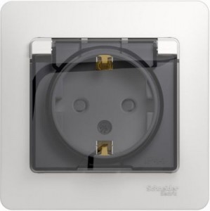 Schneider GLOSSA роз. СУ 1 мест. бел. (пласт. осн., земля, шторки, крышка, IP44) GSL000148