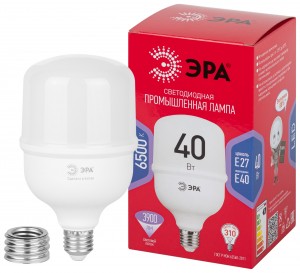 ЭРА RED LINE LED лампа св/д высокомощ E27/E40 40W(3900lm) 6500K 6K  178х102 T100 POWER 63844
