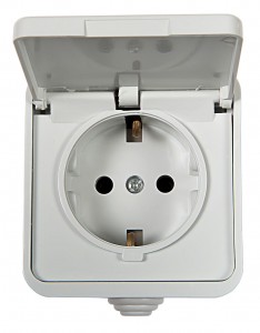 ASD/InHome AQUA роз. ОУ 1 мест. 16А бел. с крышкой (земля, пласт. осн.,п/герм., IP44) 3112