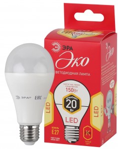 ЭРА ECO ЛОН A65 E27 20W(1600lm) 2700K 2K LED A65-20W-827-E27 0774