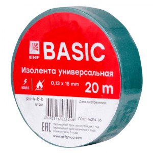 EKF Изолента ПВХ 15/20 зеленая, класс В (общего применения) 0.13х15 мм, 20 м plc-iz-b-g