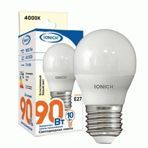 IONICH шар G45 E27 10W(900lm) 6500К 4K 45x80 матов./пластик/алюм ILED-SMD2835-G45 1803