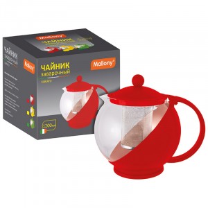 Чайник заварочный 1200мл, стекло/пластик,фильтр нерж сталь,цвета микс Variato-1200ML, 910103 Mallony
