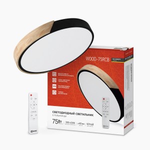 ASD/InHome св-к св/д упр. 75W(6000lm) 2K-4K-6K 400x400x50 пульт ДУ черный SCANDY WOOD-75RCB 7140