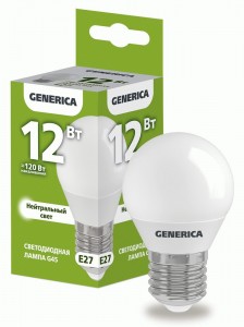 IEK GENERICA шар G45 E27 12W(1200lm) 4000K 4K 45x81 матов. LL-G45-12-230-40-E27-G