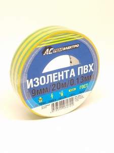 Изолента ПВХ 19/20 АСРемЭлектро 130мкм 19мм 20м желто-зеленая 4678599980704 РФ