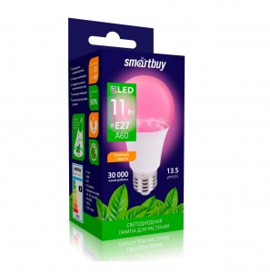 Smartbuy FITO св/д лампа для растений E27 11W фито, красно-синий, 13,5 мкмоль/c SBL-A60-11-fito-E27