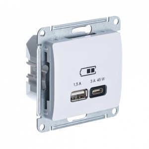 Schneider GLOSSA USB мех. роз. 2 мест. бел. A+тип-C 45Вт lв.=1,5-2,25А Uв=5В выс. заряд GSL000129