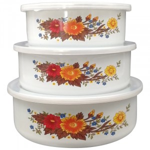 Миска FAMILIA с крышкой 600/850/1250мл, набор 3шт/уп, эмаль, белый 8763 Mallony