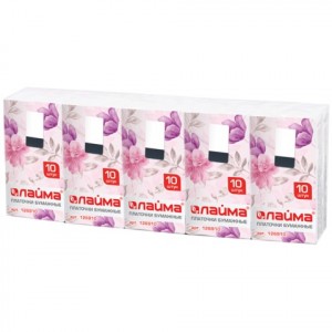 Платки носовые Лайма 3-х сл., 10 шт. х (спайка 10 пачек) 20х20 см, 126910