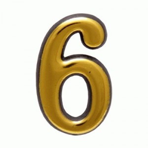 Цифра дверная АЛЛЮР Большая пластик "6" золото (1000,50)