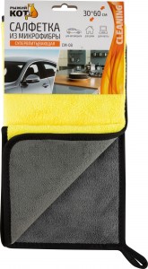Салфетка из микрофибры 30*60см,500гр/м2,СУПЕРВПИТЫВАЮЩАЯ 2-ух стор.,CM-08,104776/ Рыжий кот