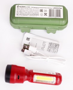 Ultraflash фонарь ручной LED53764 (акк.4V 0.6Ah) 1св/д +COB (100lm) 2 реж. пластик, micro-USB