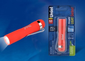 Uniel фонарь ручной S-LD045-B red (1xR6) 1св/д 0.5W (25lm), красный/пластик., влагозащ., BL