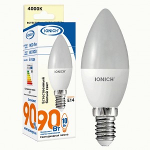IONICH свеча C37 E14 10W(900lm) 4000К 4K 37x100 матов./пластик/алюм ILED-SMD2835-C37 1551