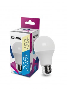 Космос ЛОН A60 E27 20W (1800lm) 3000K 2K матов. 134x65 LkecLED20wA60E2730