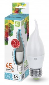 ASD standard Свеча на ветру C37 E27  5W(450lm) 4000К 4K 132x37 пластик/матовый  4549