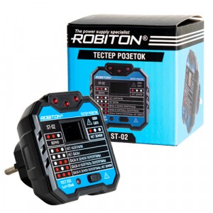 Тестер розеток ROBITON ST-02, пров-т напр сети, заземление, работу УЗО. ЖК дисплей, 48-250В,18001
