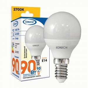 IONICH шар P45 E14 10W(900lm) 6500К 6K 45x80 матов./пластик/алюм ILED-SMD2835-P45 1805