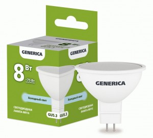 IEK GENERICA MR16 GU5.3 8W(800lm) 6500K 6K 50x52 матов.  LL-MR16-08-230-65-GU5-G