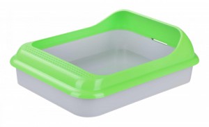 Туалет для кошек с бортиком без сетки Барсик (45,5*35,5*15см) зеленый, М6931 Zoo Plast