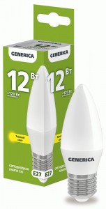 IEK GENERICA свеча C35 E27 12W(1200lm) 3000K К 37x100 матов. LL-C35-12-230-30-E27-G