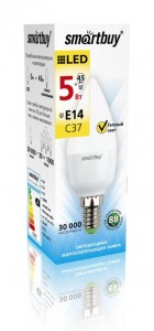 !SALE SmartBuy свеча C37 E14 5W(350lm) 3000K 2K матовая пластик SBL-C37-05-30K-E14
