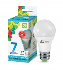 ASD standard ЛОН A60 E27  7W(630lm) 4000К 4K 110x60 пластик/алюм  1678