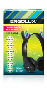 ERGOLUX наушники беспровод полноразмер, ушки микрофон, акк. 250 mAh Bluetooth 5.3 MP3 черные, 15457