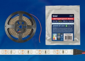 Uniel лента св/д 12V 9.6W/m 120LED/m 8мм IP20 ULS-M13-2835, 6500K холодный белый (интерьер) 5м, 1931