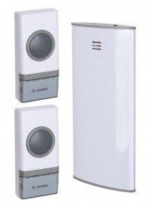 Космос KOC_AG307C2 звонок беспроводной, 150м, 32 мелодии, 2хАА/R6 (1x23А, в компл.) доп. кнопка IP54