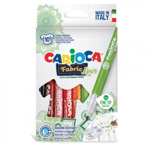 Маркеры д/ткани CARIOCA (Италия) "Fabric", 10 цветов, кругл. наконечник 2,6 мм, 42909
