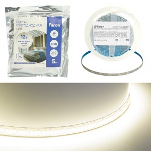 Feron лента св/д 12V 19W/m 240Led/m IP20 4000К 4К 10мм 5м интер SMD2835 LS617 48827